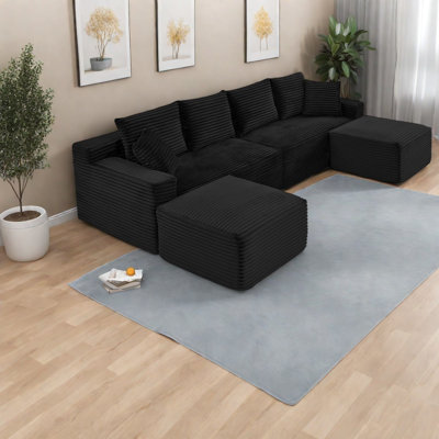 Modern Corduroy Sectionals, Plush U-shaped Design For Living Room Comfort