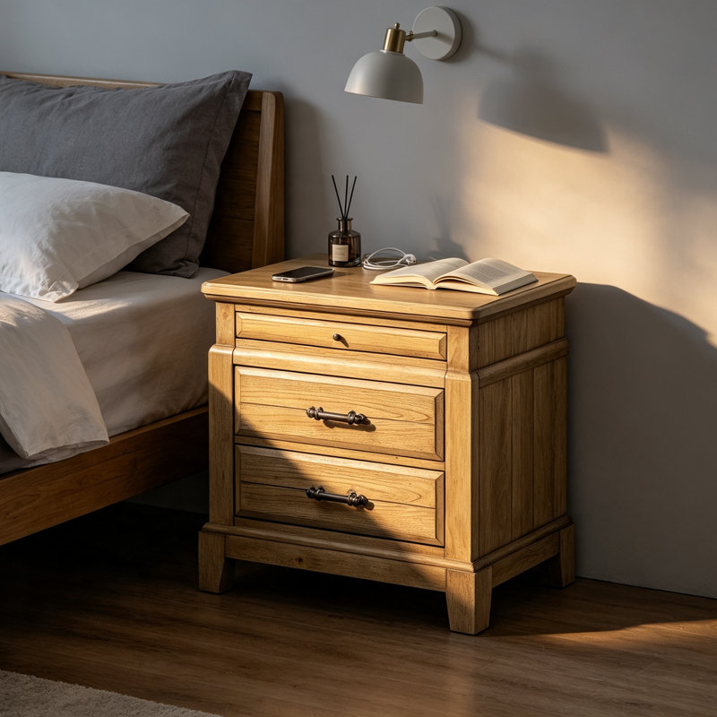 Table de chevet en bois à 2 tiroirs 28 po avec plateau coulissant Caramel Farmhouse, Caramel