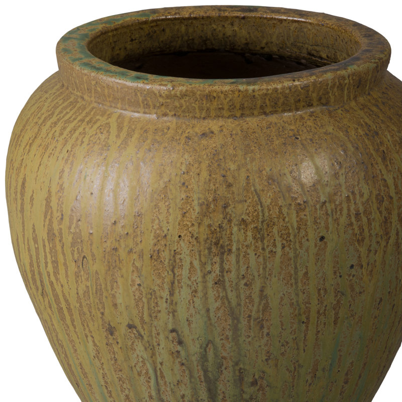 Distressed Antique Ceramic Round Planter with Drainage Hole, 14" H x 14" W x 14" D