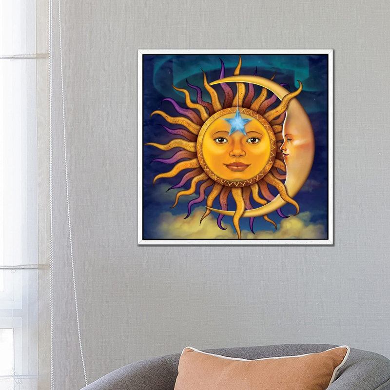 Sun Moon 1 Piece Wall Art on Canvas, 66.04 cm H x 66.04 cm W, White Framed