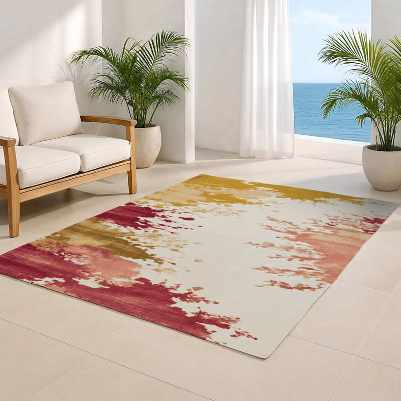 Tapis intérieur et extérieur beige Watercolor, Rectangulaire 8 pi x 10 pi