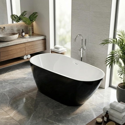 Baignoire profonde de 67 po, baignoire en acrylique antidérapante avec bonde chromée, certifiée cUPC, baignoire ergonomique moderne pour salle de bain, facile à installer, perle noire