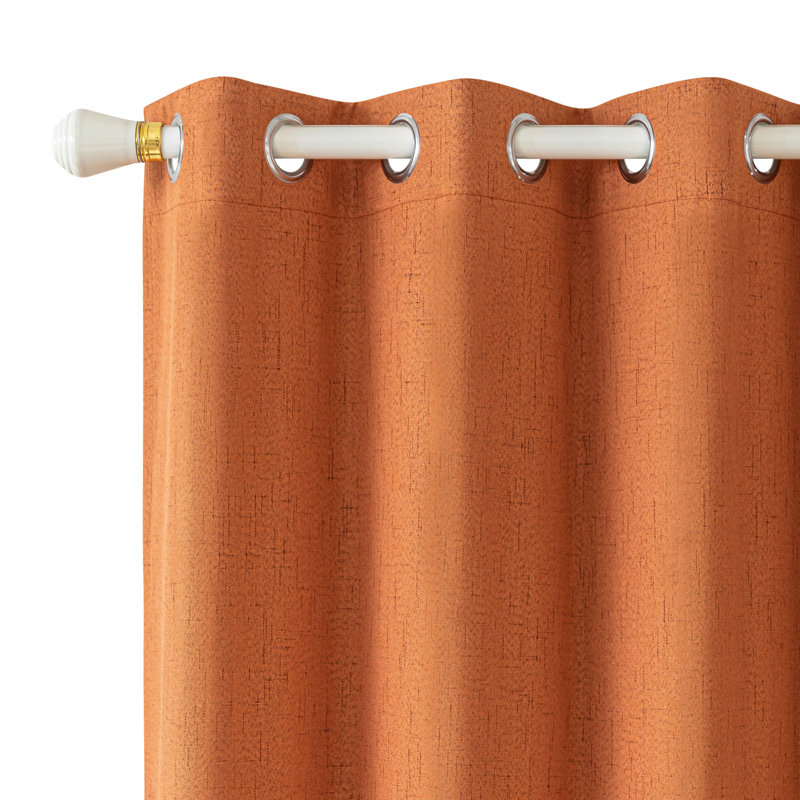 Jimmy Boho Faux Linen 100% Blackout With Liner Grommet Curtain Pair, 52" W x 84" L, Burnt Orange