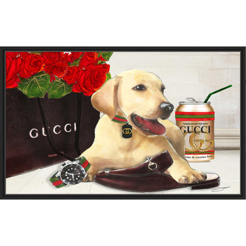 Gucci Labrador (horizontal) par By Jodi - impression, Cadre flottant noir, H 21,5 po x l 33,5 po x P 2 po