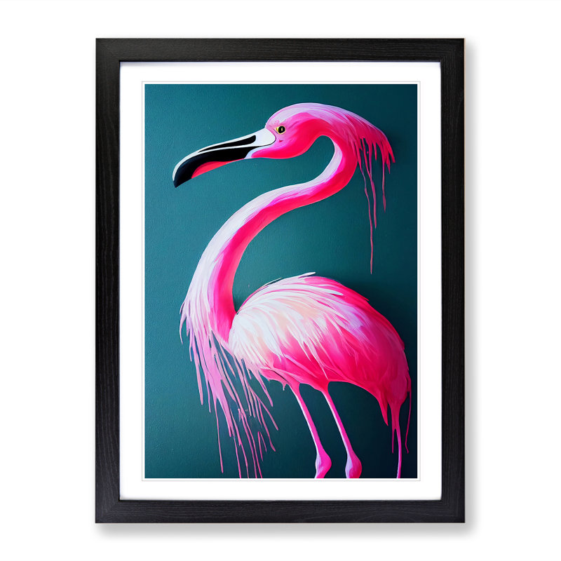 Paint Drip Flamingo - Wrapped Canvas Painting, 64cm H x 46cm W x 2cm D, Black Framed