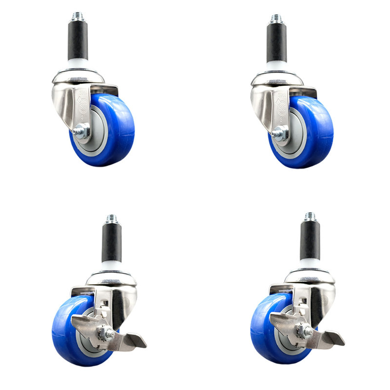 4 Piece Poly Swivel Caster Set, Blue