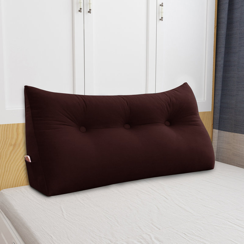 Sit-up Back Comfort Velvet Headboard Wedge Reading Pillow Triangular Backrest Back Support Compression, Twin, Cocoa Hazelnut