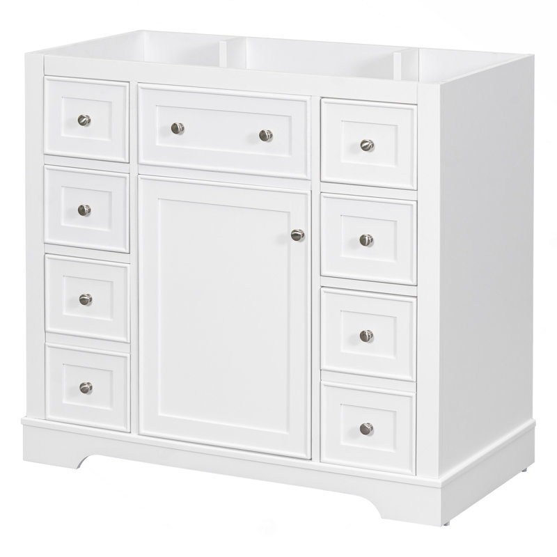 Meuble-lavabo 36 po sans lavabo, base d'armoire seulement, une armoire et six tiroirs, White