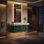 Meuble-lavabo suspendu de 122 cm (L) x 53 cm (P) avec comptoir imitation marbre, éclairage DEL intégré, 6 tiroirs à fermeture amortie, vert
