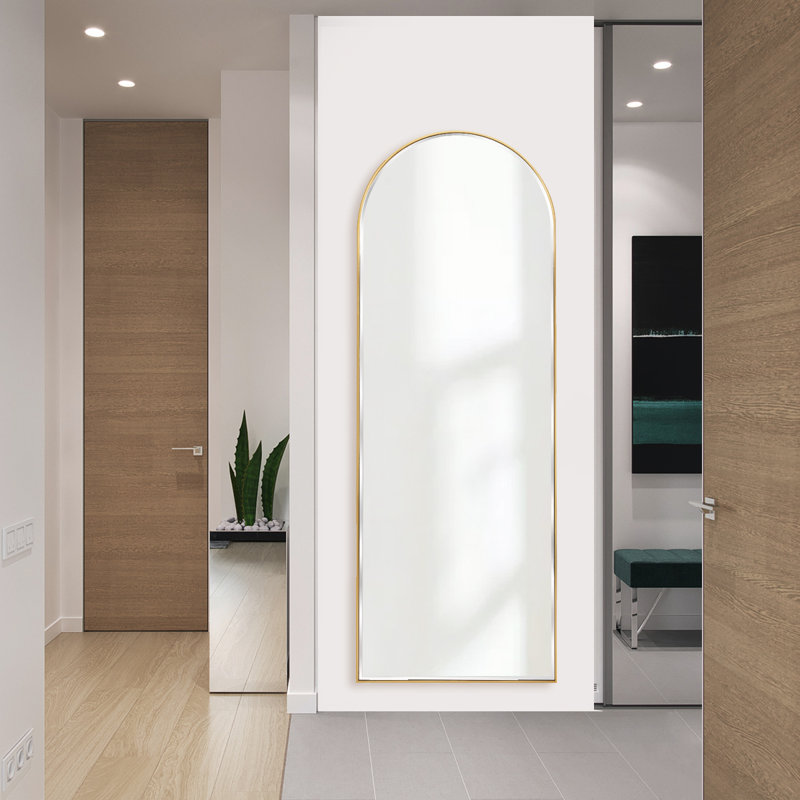 Salma Metal Flat Mirror, Satin Brass/Bevel Edge, 170cm H x 61cm W