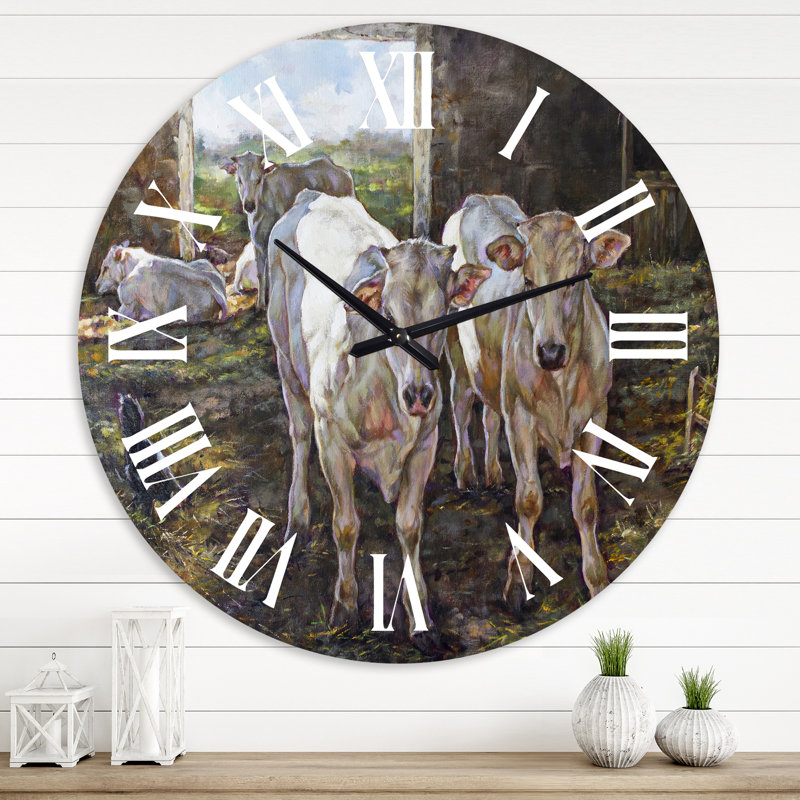 Deux vaches dans l'écurie - horloge murale, Surdimensionné