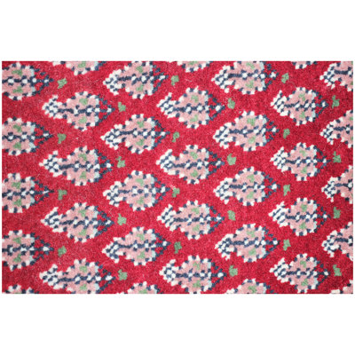 Tapis rouge / crème / bleu noué à la main de haute qualité