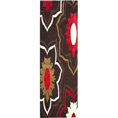 Candelo Hand Tufted Wool/Viscose Floral Rug in Red/Brown