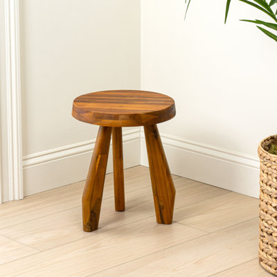Terra 15" Rustic Coastal Acacia Wood Tripod Round Indoor/Outdoor Accent Stool