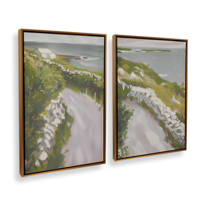 «Serene Pathway by the Sea», ensemble de 2 reproductions sur toile, Encadrement doré, H 18,75 po x l 12,75 po x P 1,75 po