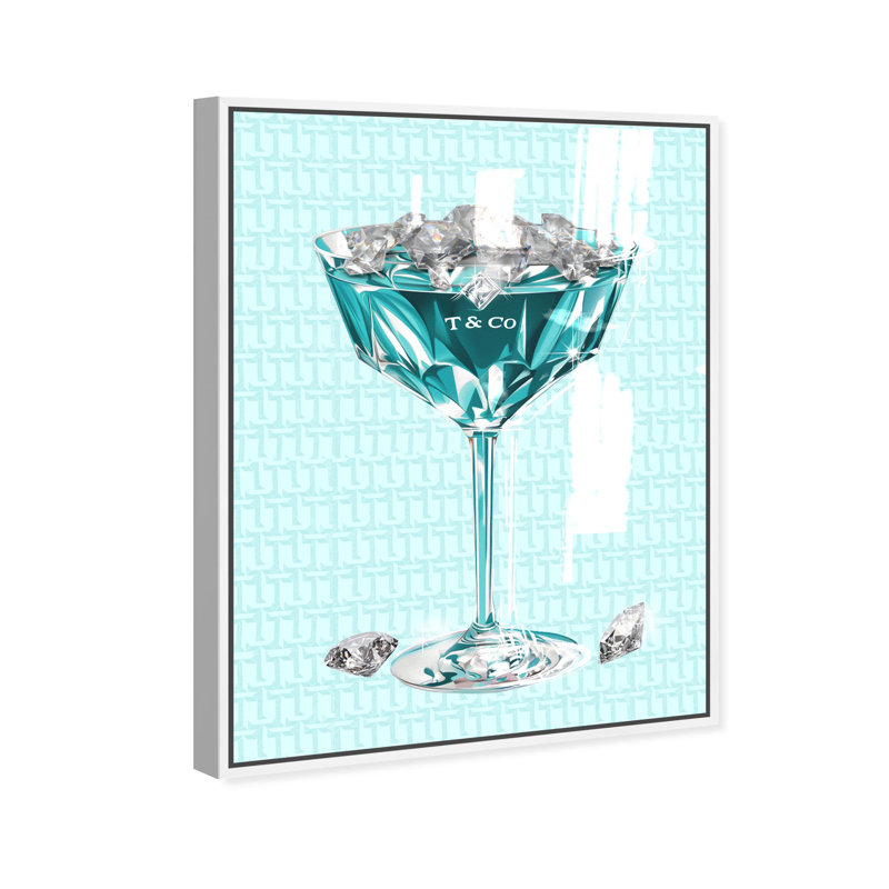 Oliver Gal Diamond Martini Glam & Bar - Hand-Applied Glass Coat Framed Canvas Art, 30" H x 24" W, White