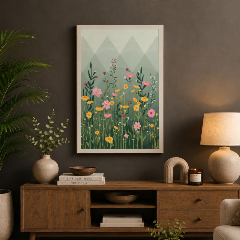 Wildflower Meadow Modern 1 Piece Wrapped Canvas Wall Art, 18x12 - 45.7 x 30.5 cm, Cream Border