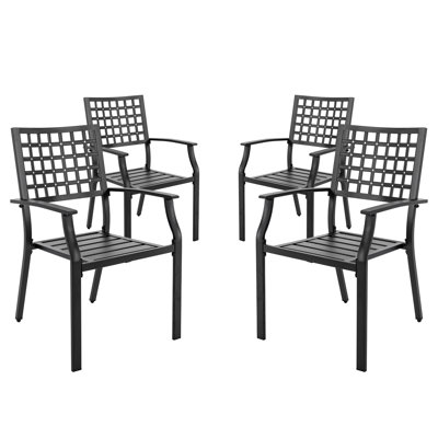 Chaise de salle à manger d'extérieur, chaise de patio pour 4 personnes, conception empilable, structure en fer toutes saisons avec finition thermolaquée pour patio, noir