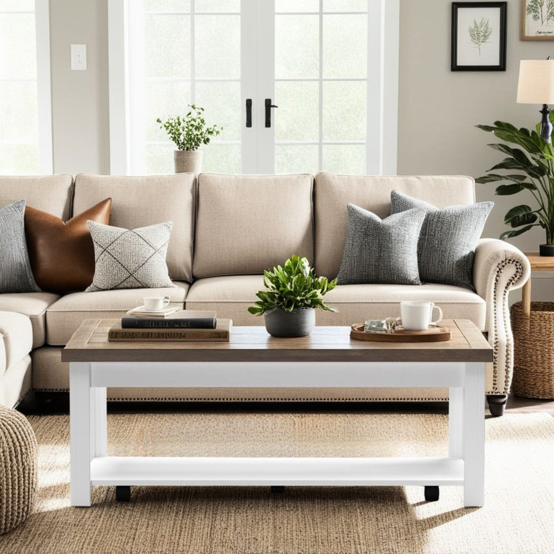 Table basse moderne 48 po, plateau en aulne noueux et mouvement mobile de roulettes côtières