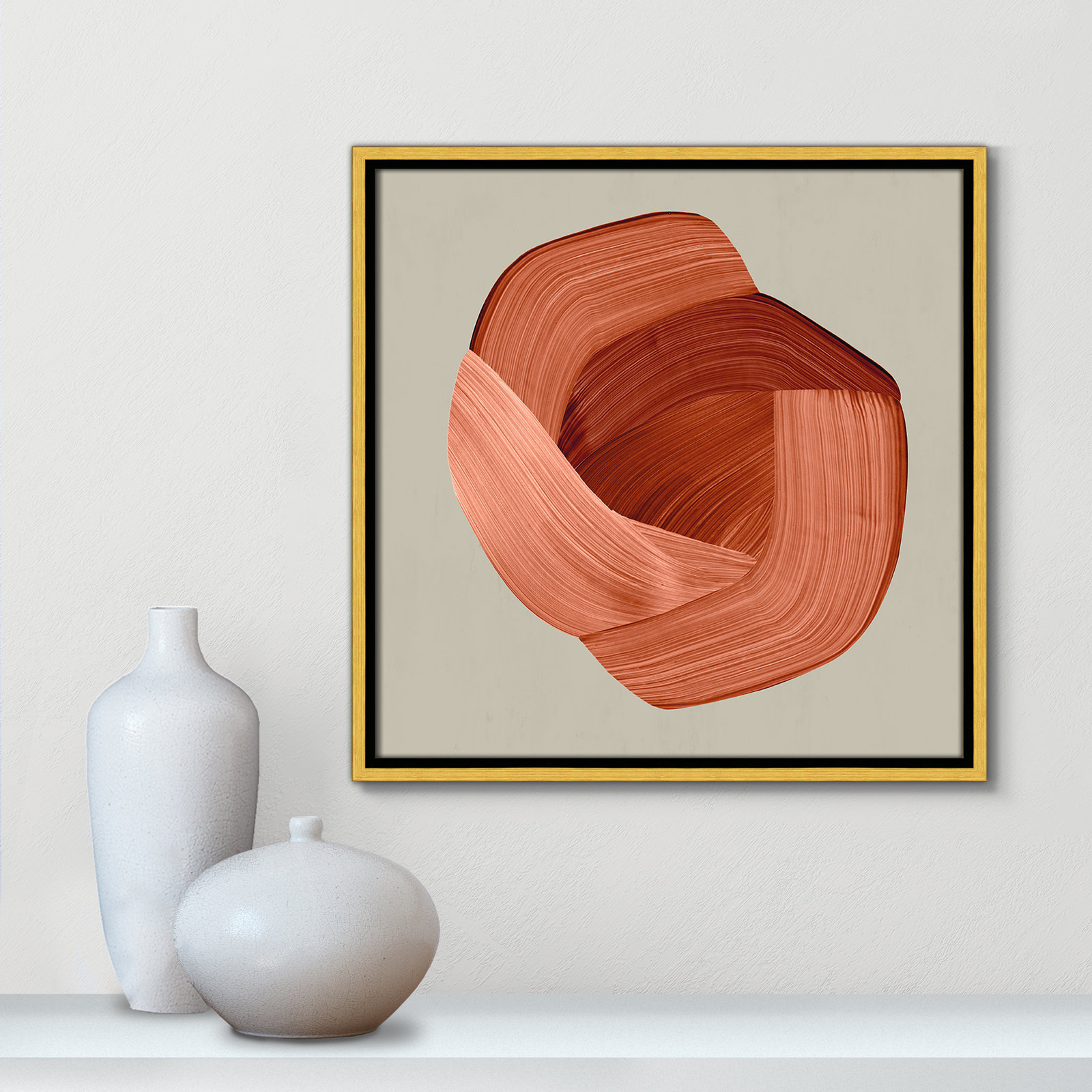 Crema - Floater Frame Painting Print on Canvas, 17.5" H x 17.5" W x 2" D, Gold Framed