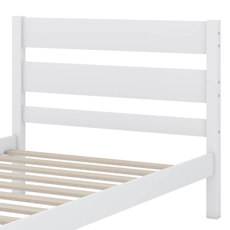Structure de lit simple en bois avec tête et pied de lit intégrés, Blanc