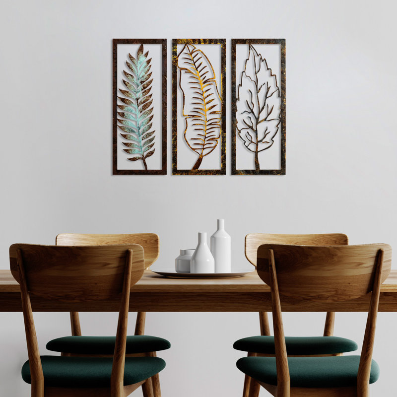 Hand-Painted Decorative Metal Wall Accessory (3 Pieces), 21.7 x 8.7 x 0.6 inches | 100% Metal, Thickness: 0.06 inches | Unique Color Variations, Perfect for Modern Home Decor & Stylish Interiors