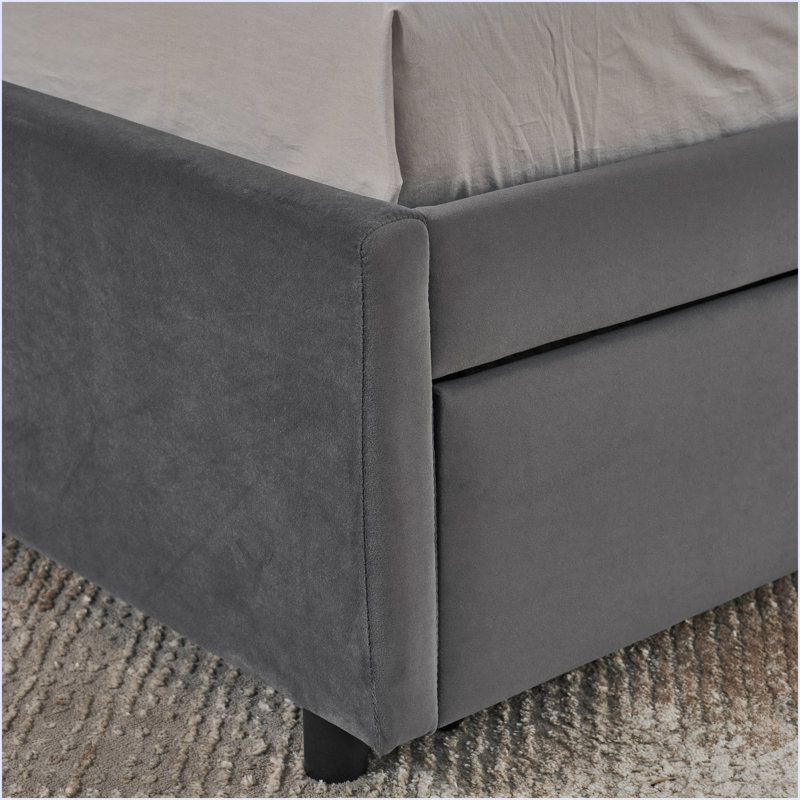 Full Size Upholstered Tufted Bed Frame With Two Drawers, Sofa Bed Frame With Comfortable Backrest And Armrests, Velvet, Grey