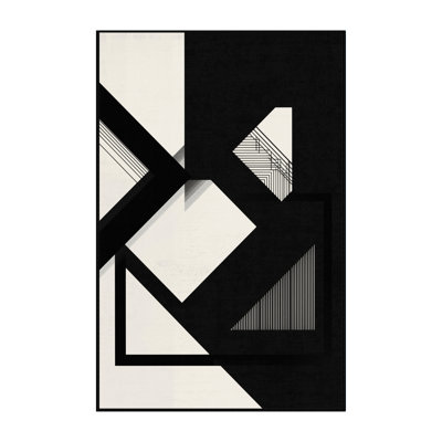 Tapis à motif géométrique moderne et contemporain lavable à la machine bleu et noir Roslindale