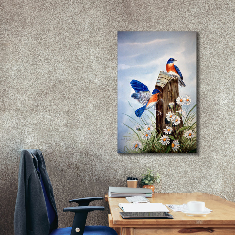 «Bluebirds With Daisies 2» par Arie Reinhardt Taylor, H 40 po x l 26 po x P 1,5 po
