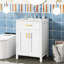 Meuble-lavabo 24 po avec lavabo en céramique - Économiseur d'espace élégant. L 24,2 po x P 18,5 po x H 34 po. Bois massif et fabrication. Poignées dorées. 2 portes à fermeture en douceur. De nombreuses options de rangement. Lavabo moderne-1932709704