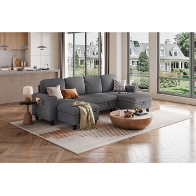 Sherry 106“  Upholstered Modular U-Shape Modular Sectional with Storage, Charging & Cup Holders
