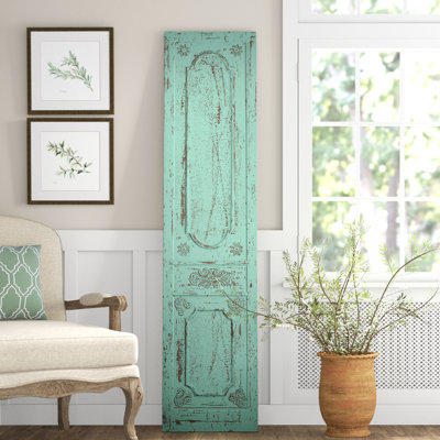 Wood Distressed Antique Door Panel Scroll Green Wall Decor