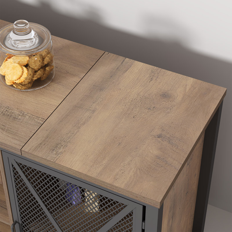 70.9'' Bar Cabinet With Fridge Space, Rustic Oak