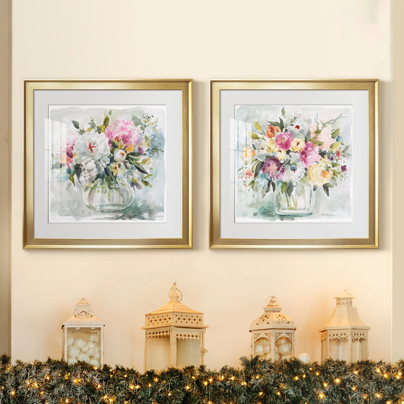 Casual Arrangement I - Ensemble de 2 reproductions d'art encadrées, H 17,5 po x l 35 po, Impression encadrée, Doré