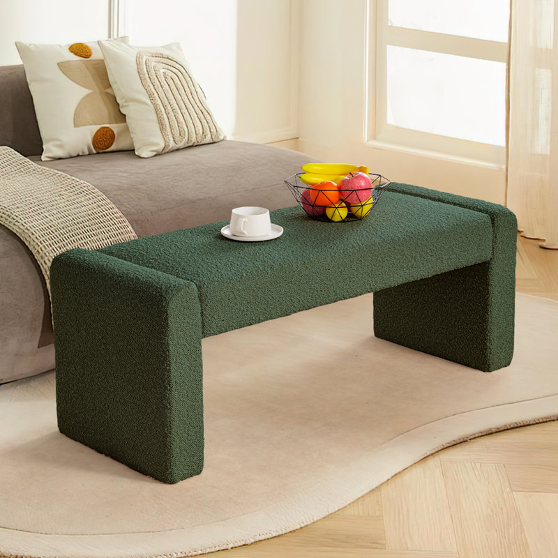 47" Boucle Upholstered Bench, Green