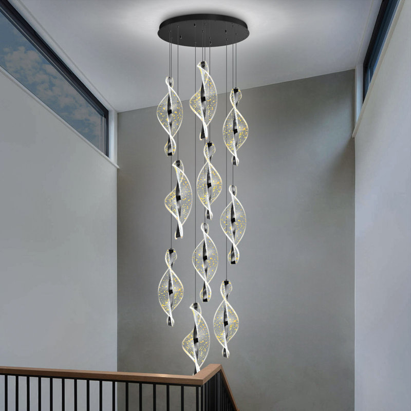 Lustre 10 lumières en acrylique pour escalier noir, Matte Black