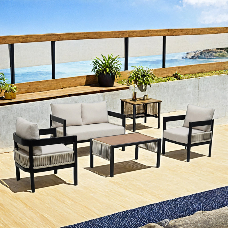 Ensemble de canapés d'extérieur en fer multi avec table foncé , Beige