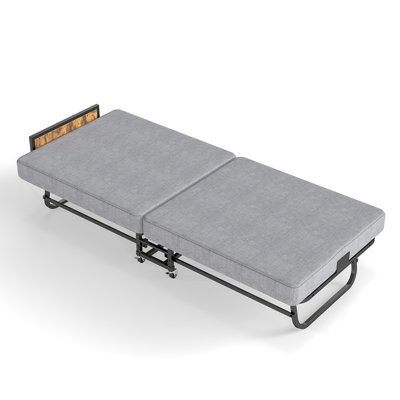 78" Folding Bed with Headboard & USB Charging Station, Twin Size Rollaway Guest Bed with 3" Memory Foam Mattress, Heavy Duty Metal Frame Portable Sleeper Bed with Storage Pocket and Locking Wheels for Guest Room, Apartment & Office