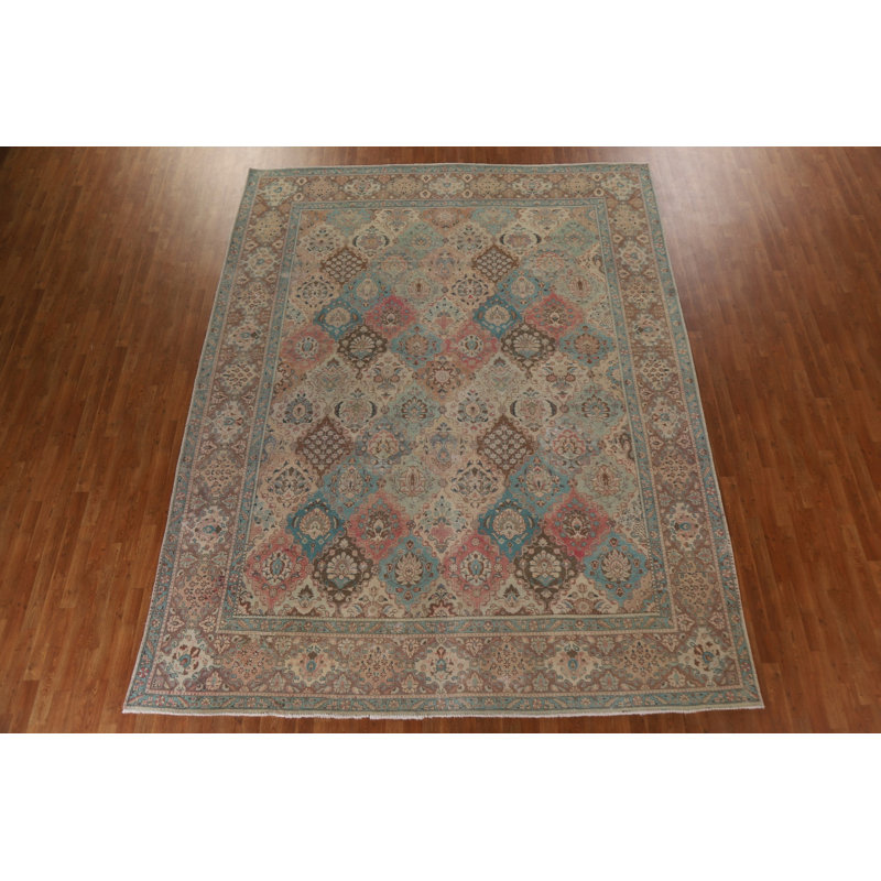 Tapis beige en laine de conception unique 9 pi 10 po x 12 pi 5 po style années 1940 Bodcaw