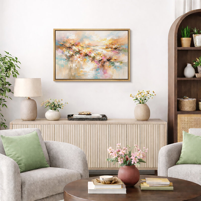 Œuvre d'art de jardin floral abstrait coloré, aquarelle moderne, impression sur toile encadrée, H 24 po x l 36 po