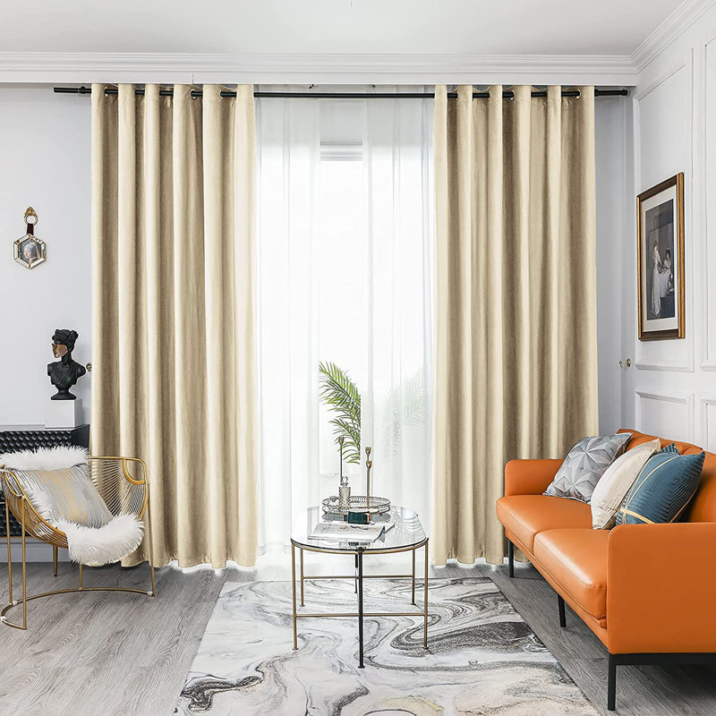 Room Darkening Curtain Pair, Beige, 52" W x 63" L