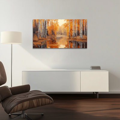 Paysage d'automne, art mural forêt d'automne, bouleau, décoration murale pour salon, peinture de paysage rétro pour impression sur toile encadrée, 20 po x 40 po