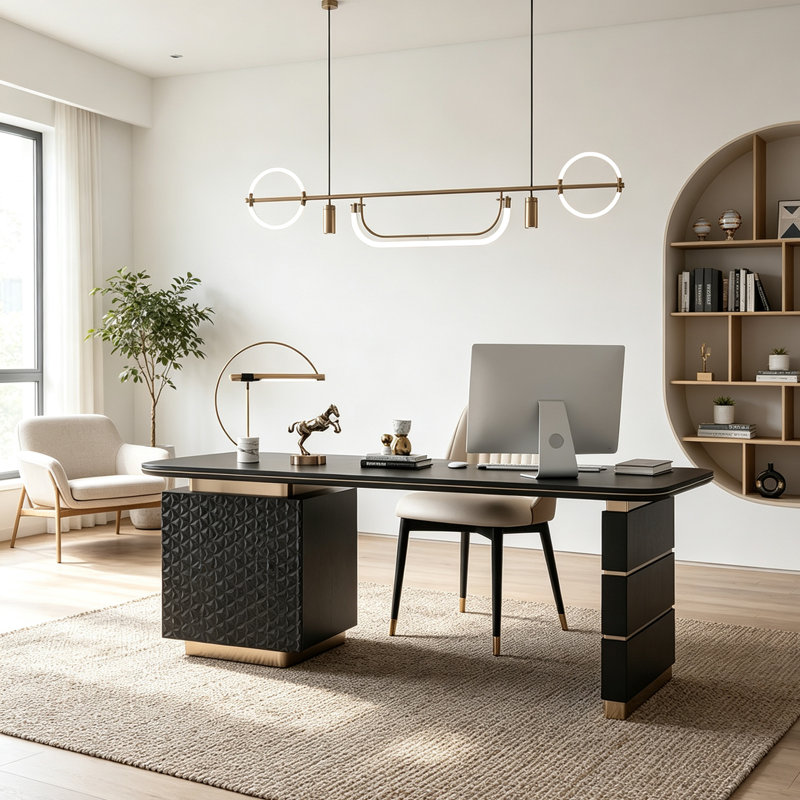 Bureau laqué noir mat luxueux 62,99 po, 30.71" H x 62.99" W x 23.62" D