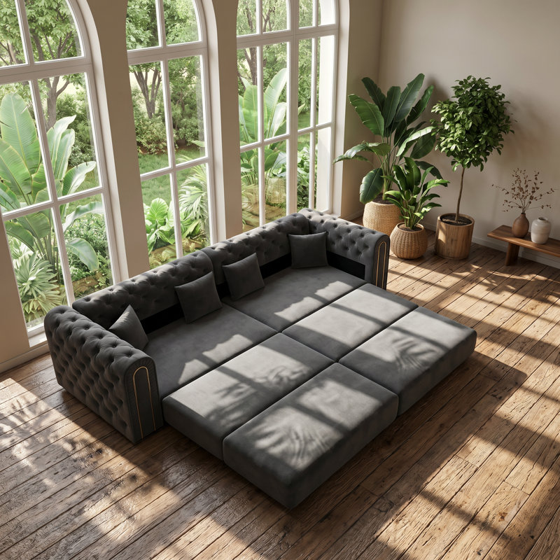 Canapé-lit convertible 3-en-1 en velours capitonné l 90,6 po x P 35,4 po x H Shenhui