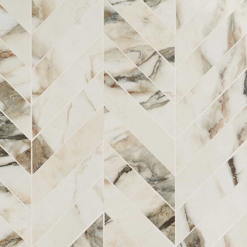 Saroshi 11.02 In. X 11.22 In. Polished Porcelain Marble Look Heringbone Floor And Wall Mosaic Tile