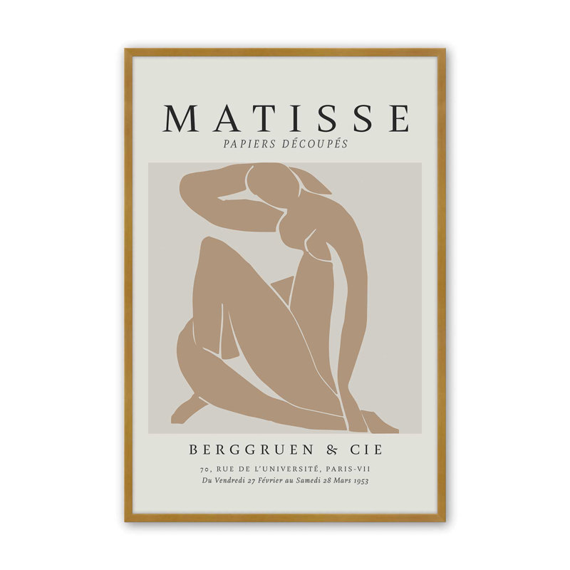 Matisse's Nude II en brun clair roulé, H 37,25 po x l 25,25 po x P 1,25 po, Reproduction encadrée sans passe-partout, Or poli