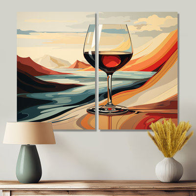 «Pink Crisp Elegance Of Wine Glass I - Food & Beverage Wine», reproduction d'art sur toile 2 pièces