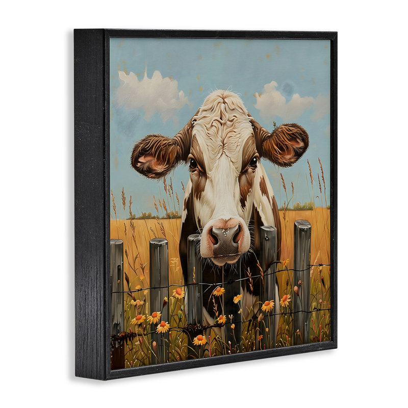Vache et marguerites encadrées, estampe numérique, design par LSR Creative Studio, H 17 po x l 17 po