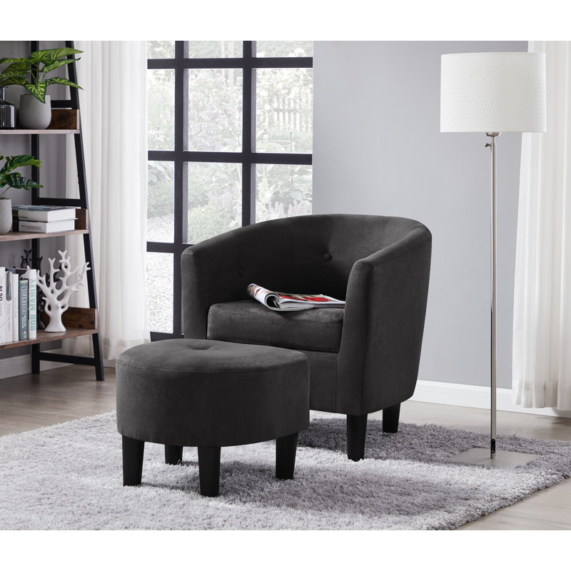 Fauteuil demi-tonneau et repose-pieds en polyester touffeté de 25 po Daugirdas, Mélange de polyester gris anthracite