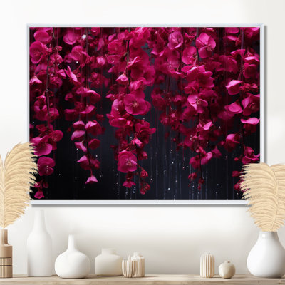 Rose et noir, cascade de fleurs fuschia - art mural sur toile Fuschia